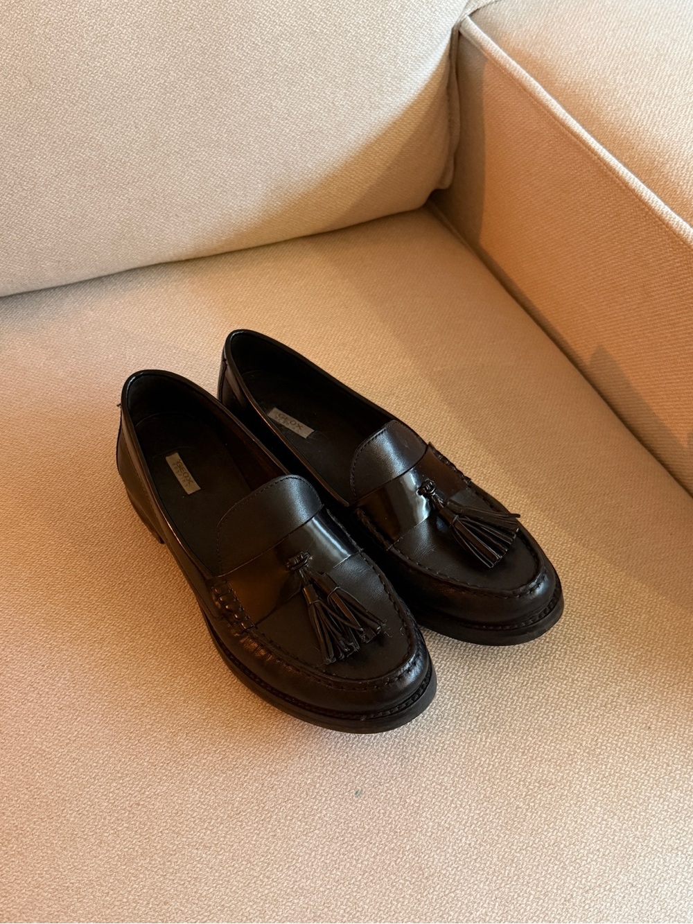 Geox Black Leather Tassel Loafers for Women